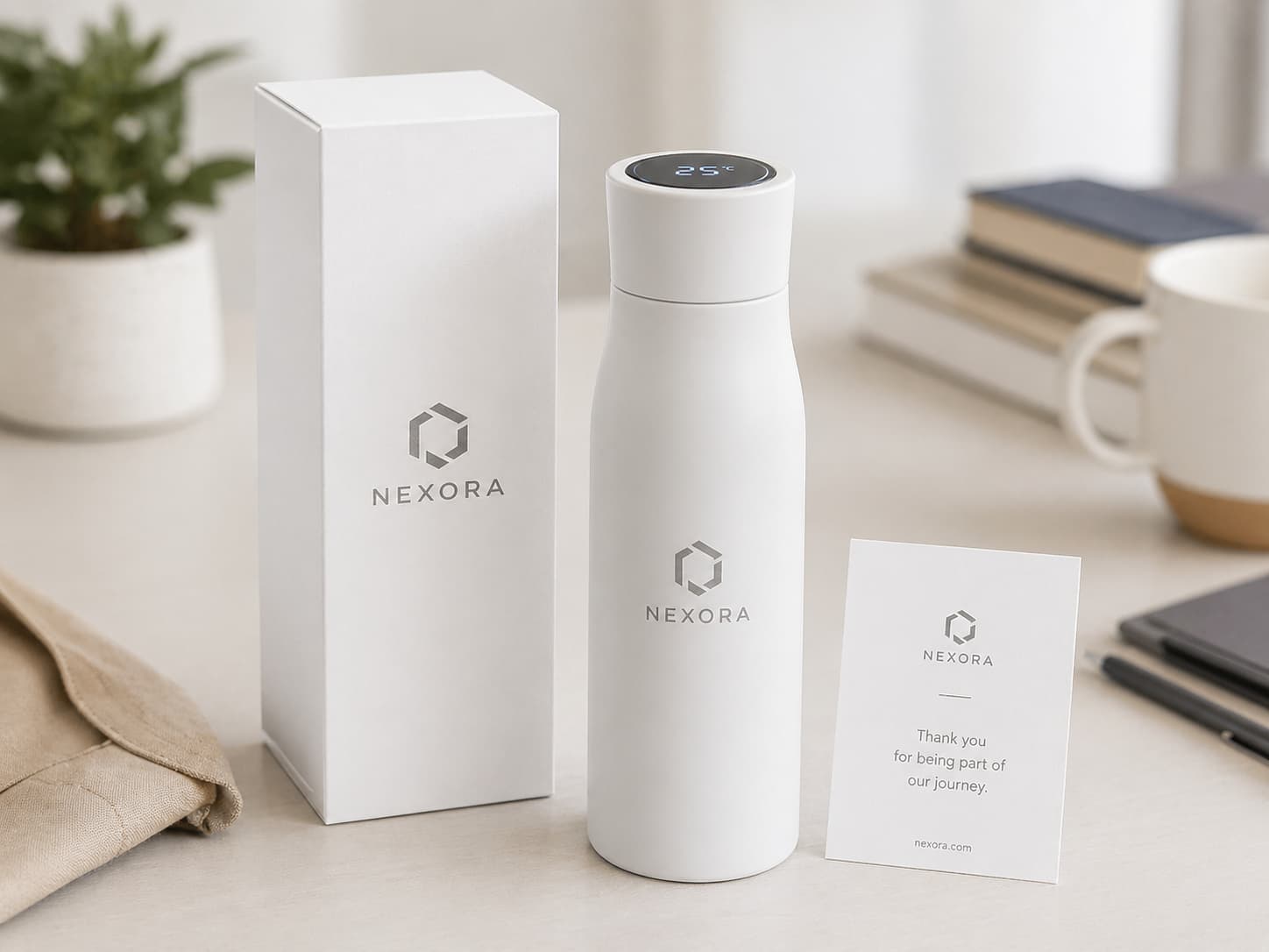 Laser engraved smart bottle with branded gift box and insert card