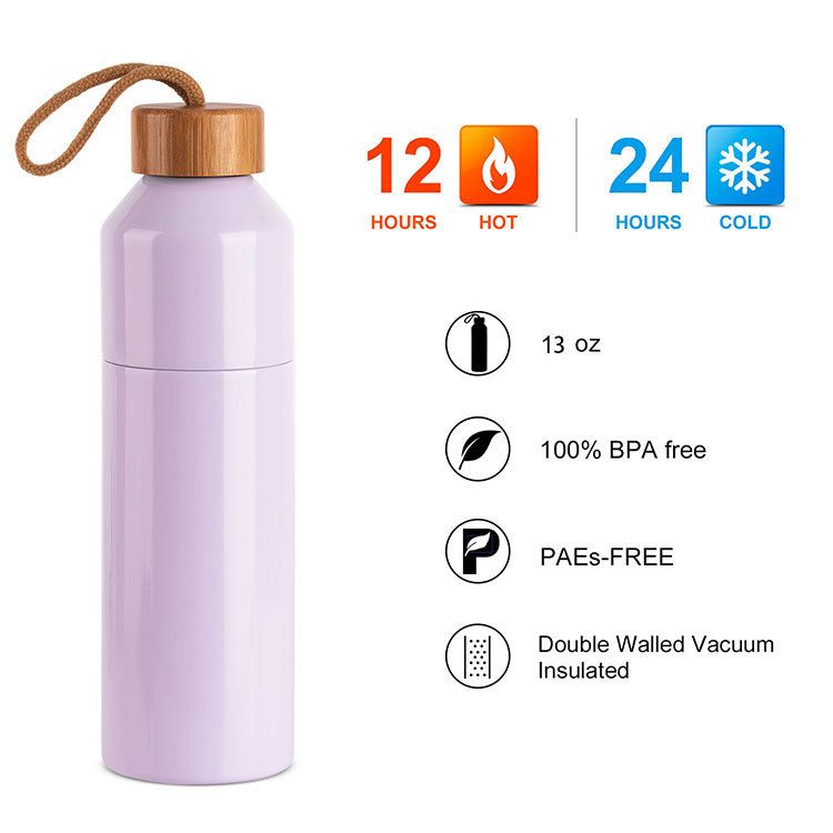 Detachable Stainless Steel Insulated Bottle with Wooden Lid