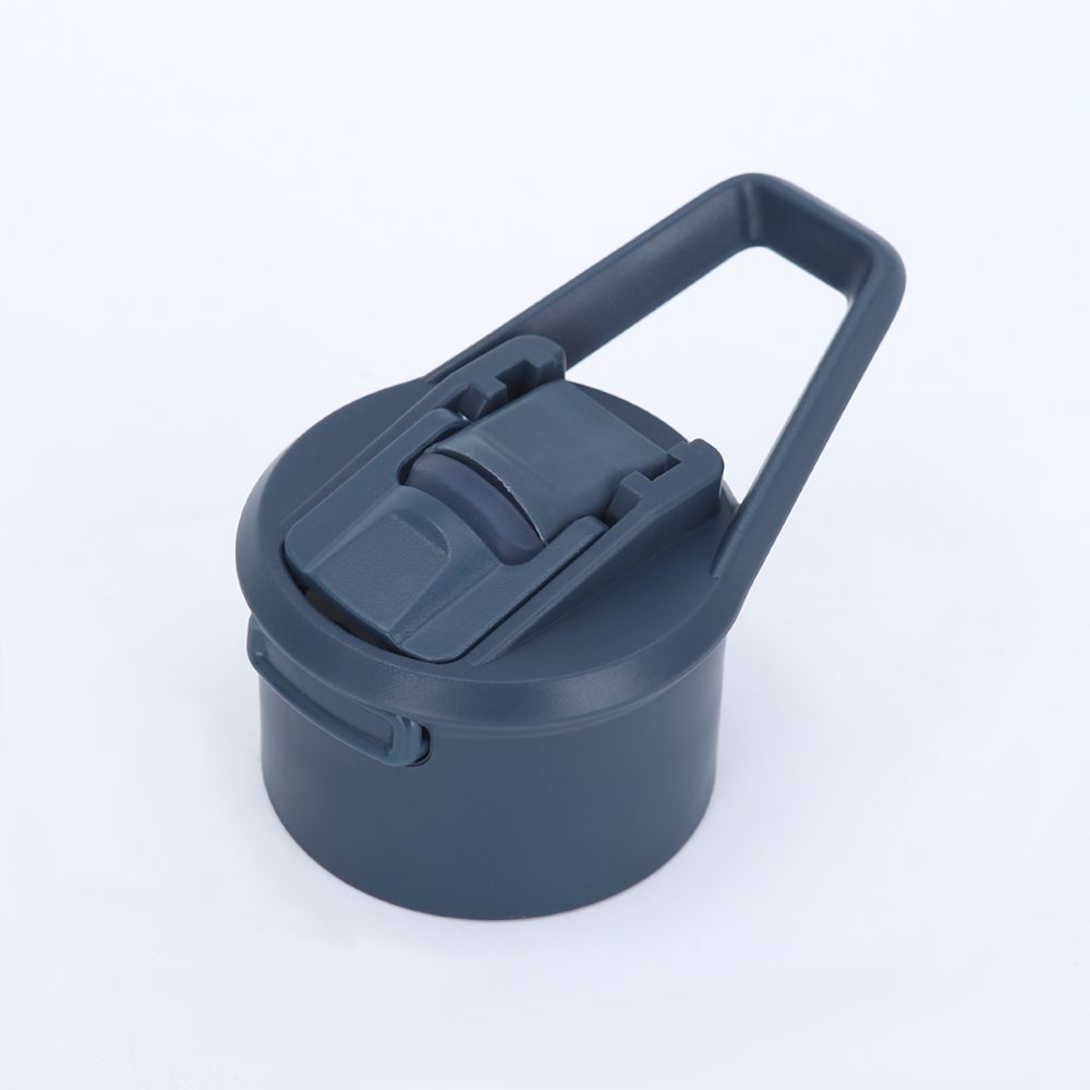 Dark blue flip straw lid with integrated carry handle