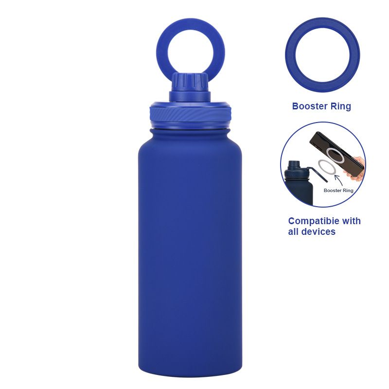 Close-up of magnetic phone holder on water bottle