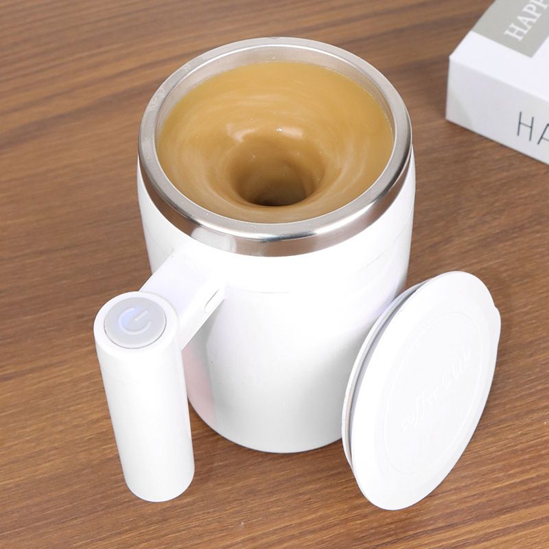 12oz electric mixing cup in use, coffee powder stirred, one-button operation