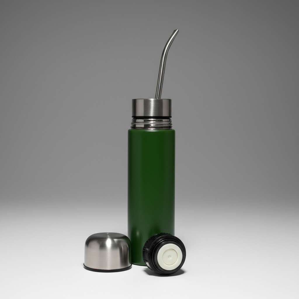 Green 304 stainless steel mate cup with filter straw and cup cap