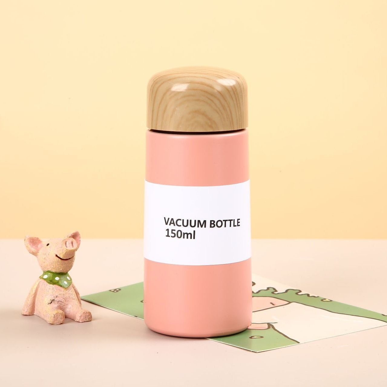 150ml mini stainless steel vacuum bottle with wooden lid, lightweight design for bulk orders