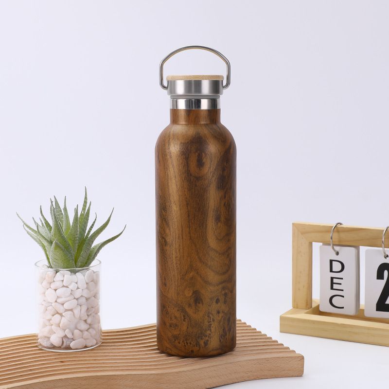Wood grain water transfer printed stainless steel insulated bottle for wholesale