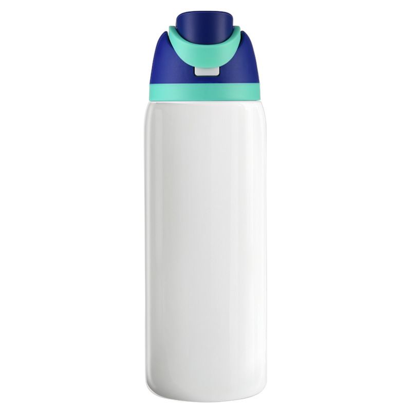 32oz Insulated Water Bottle – Blue Color, Hidden Straw, Flip-Top Lid