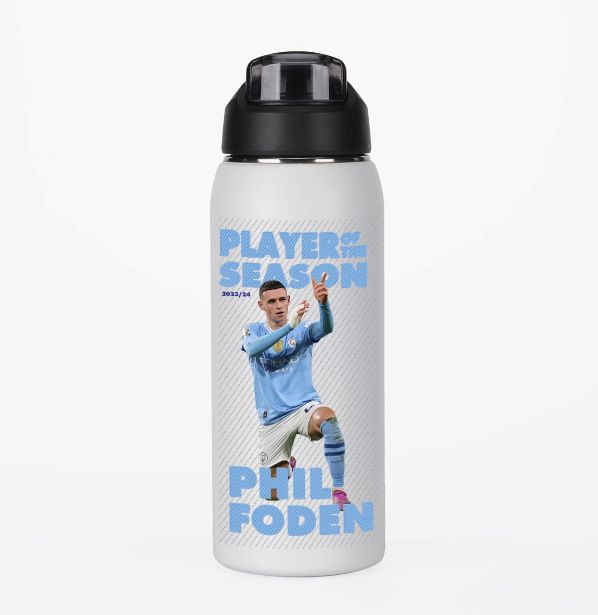 UV printed football star design on stainless steel insulated water bottle