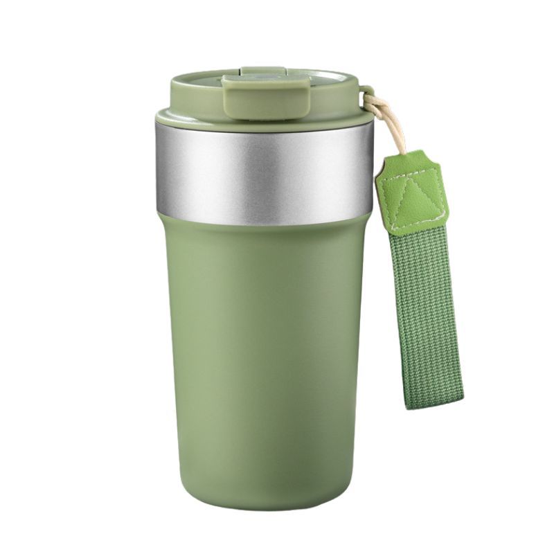 Vacuum insulated coffee tumbler with straw and direct sip lid for travel use