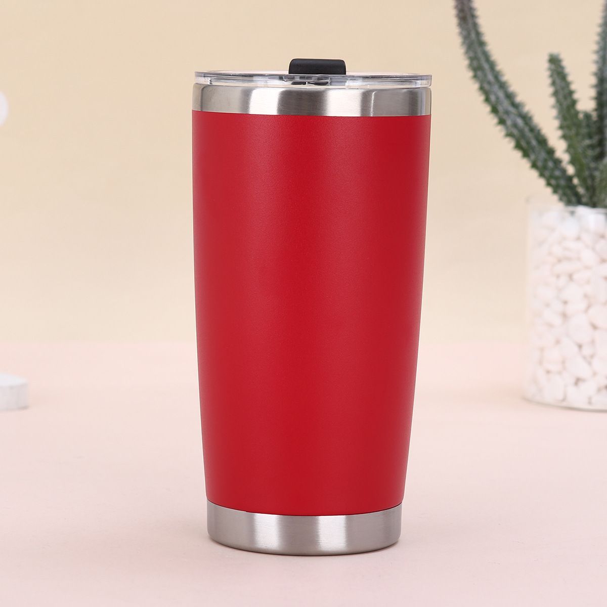 red color of 20oz stainless steel tumbler showing double wall design