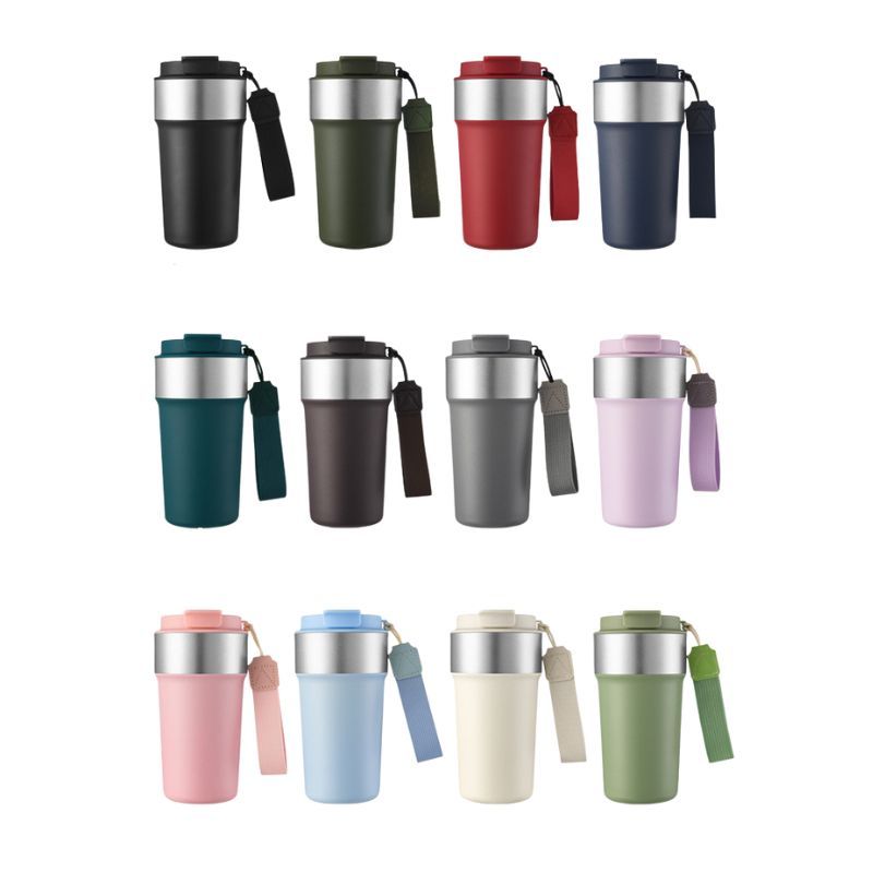 304 stainless steel double-wall coffee cup with textured finish and secure lid