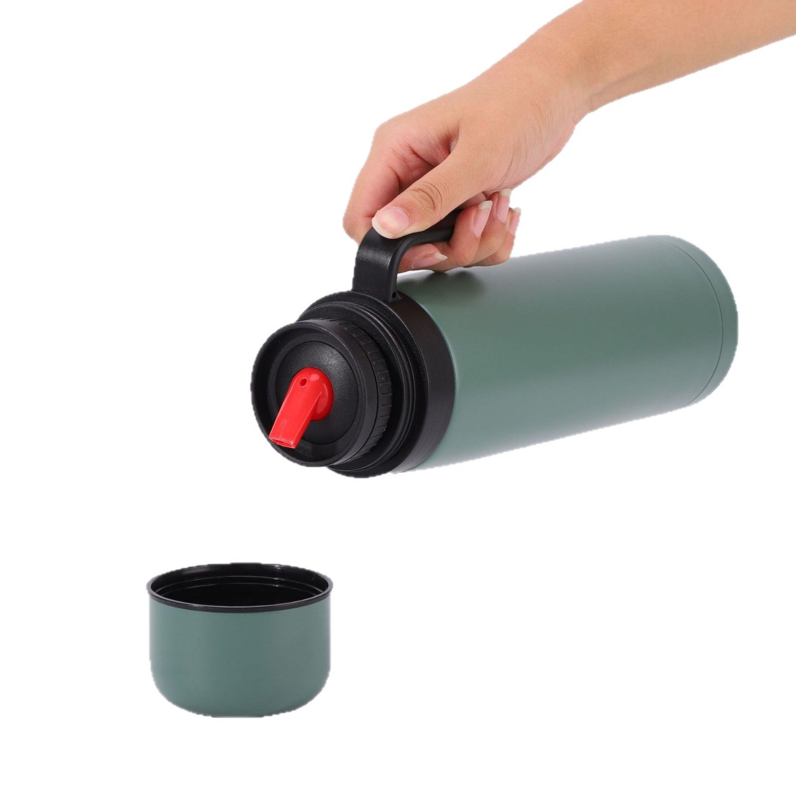 vacuum flask with cup lid used as drinking cup