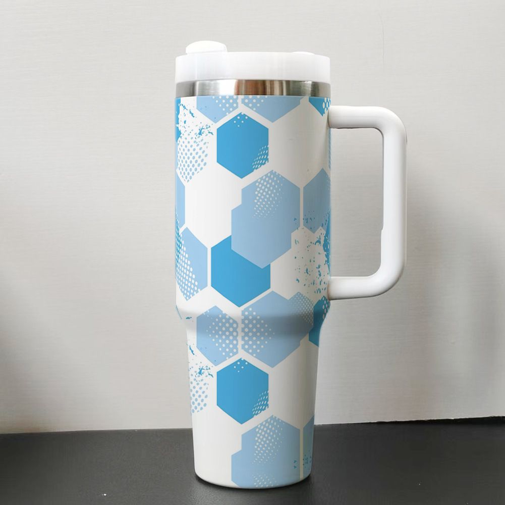 40oz handle tumbler with abstract football graphic custom print