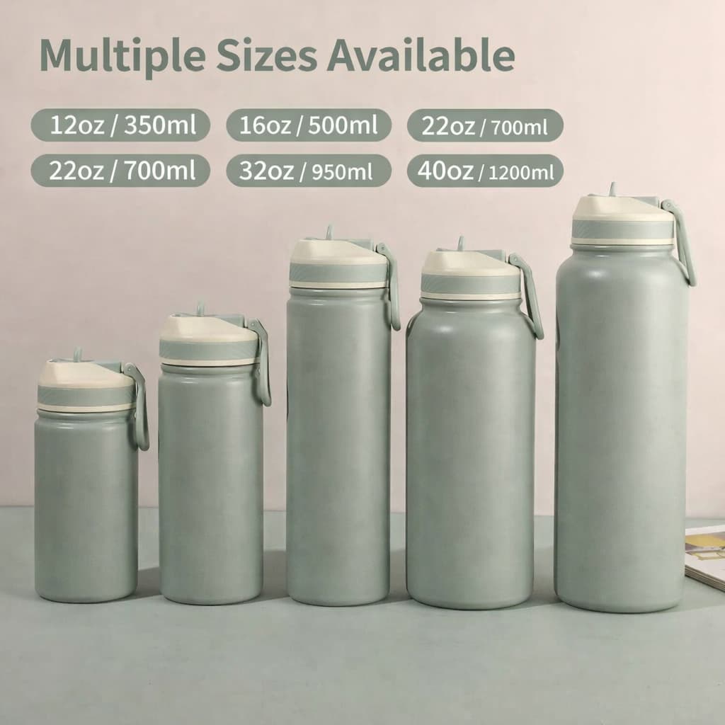 Multi-size insulated straw bottles 12oz-40oz