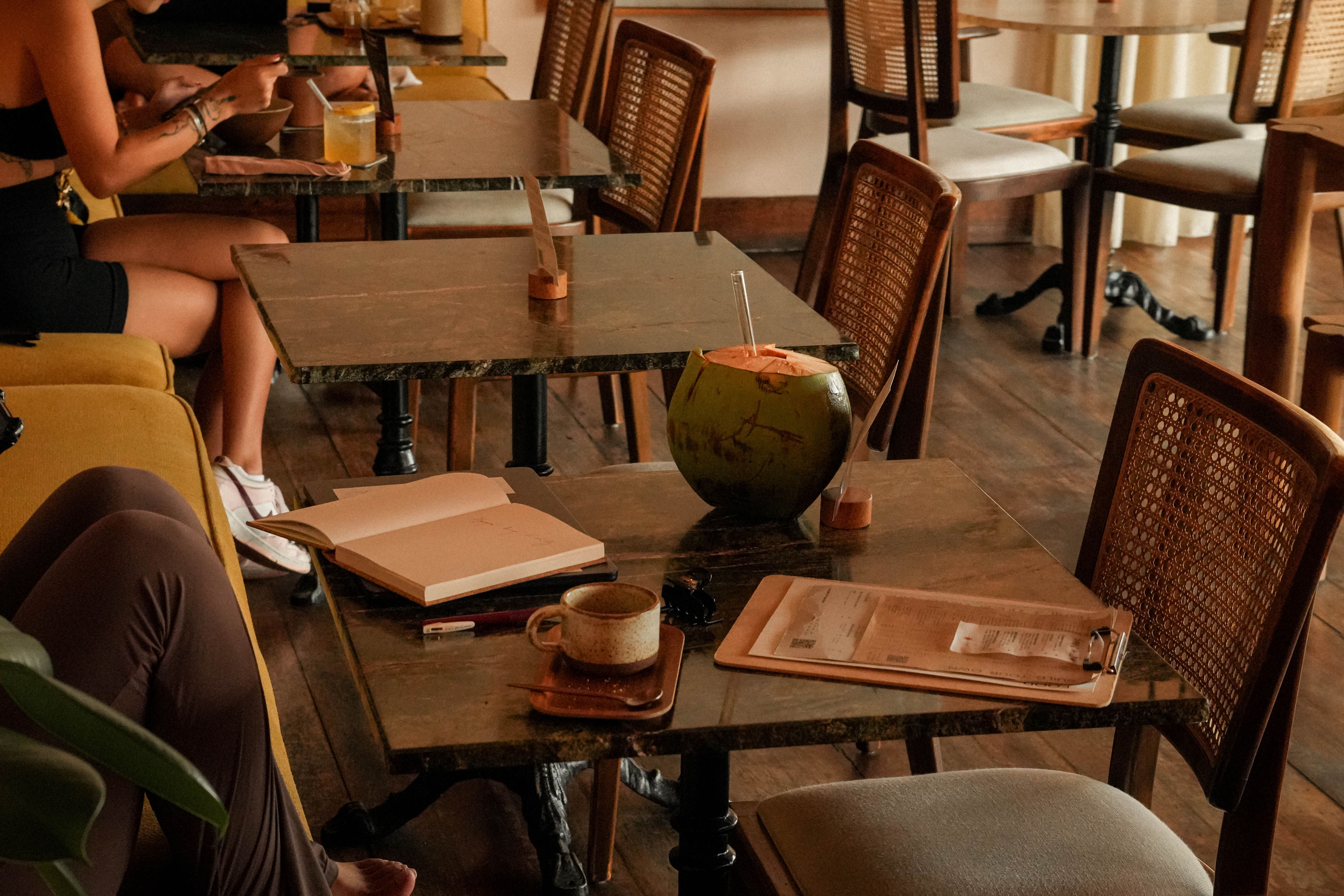 Morning table with fresh coconut and coffee at House of Sunday, Canggu