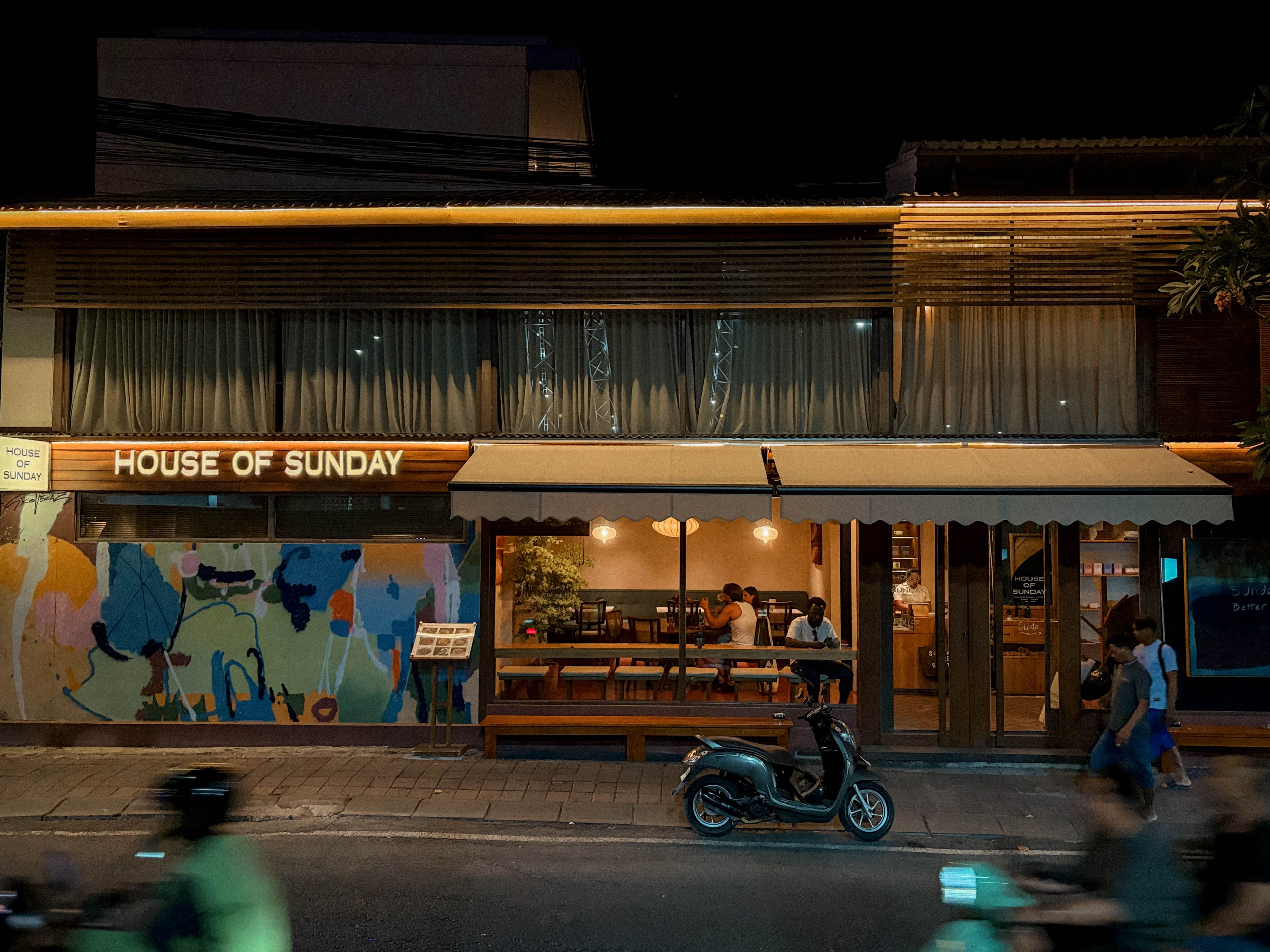 House of Sunday storefront at night, Batu Bolong, Canggu