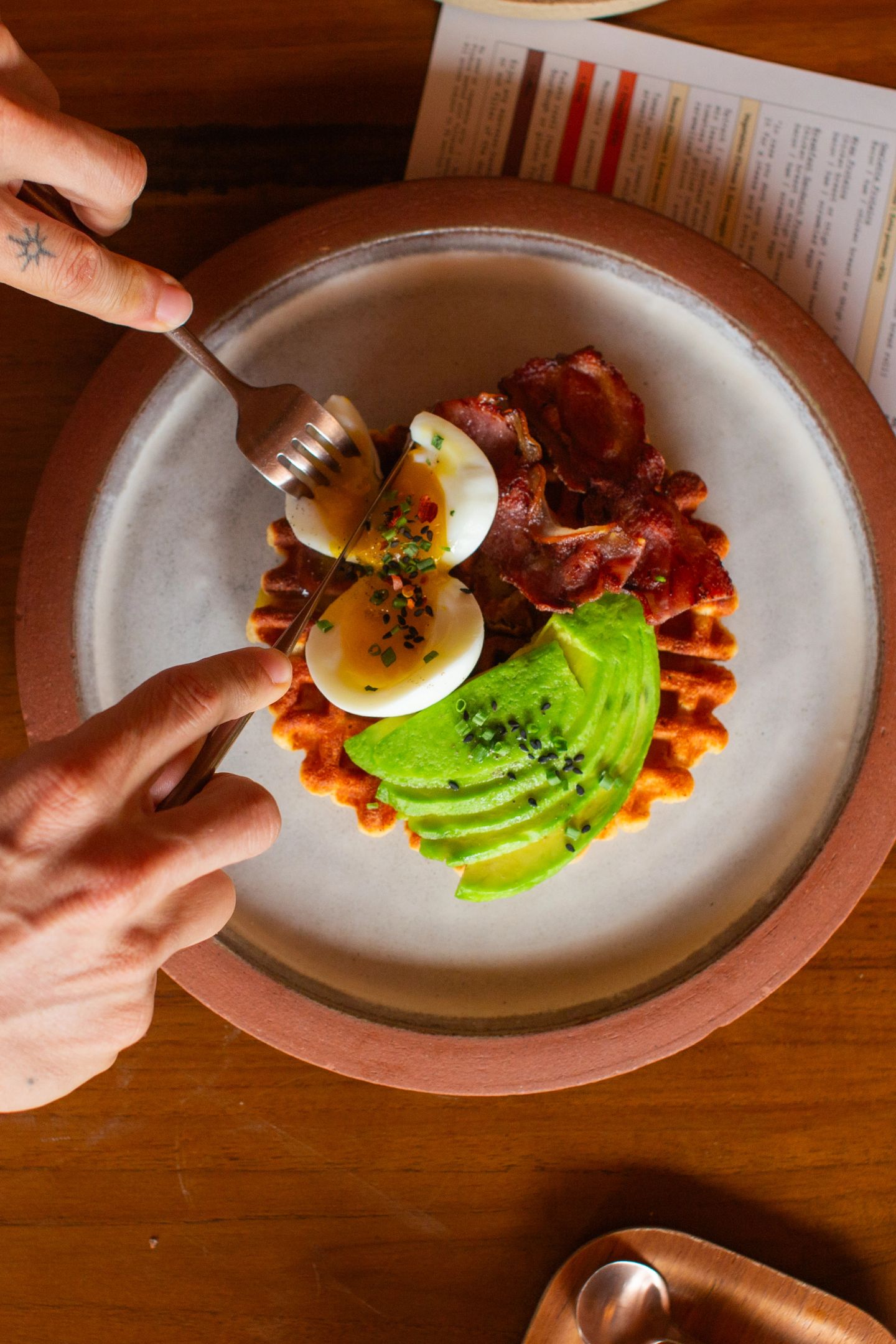 Eggs, bacon and avocado waffle at House of Sunday, Batu Bolong