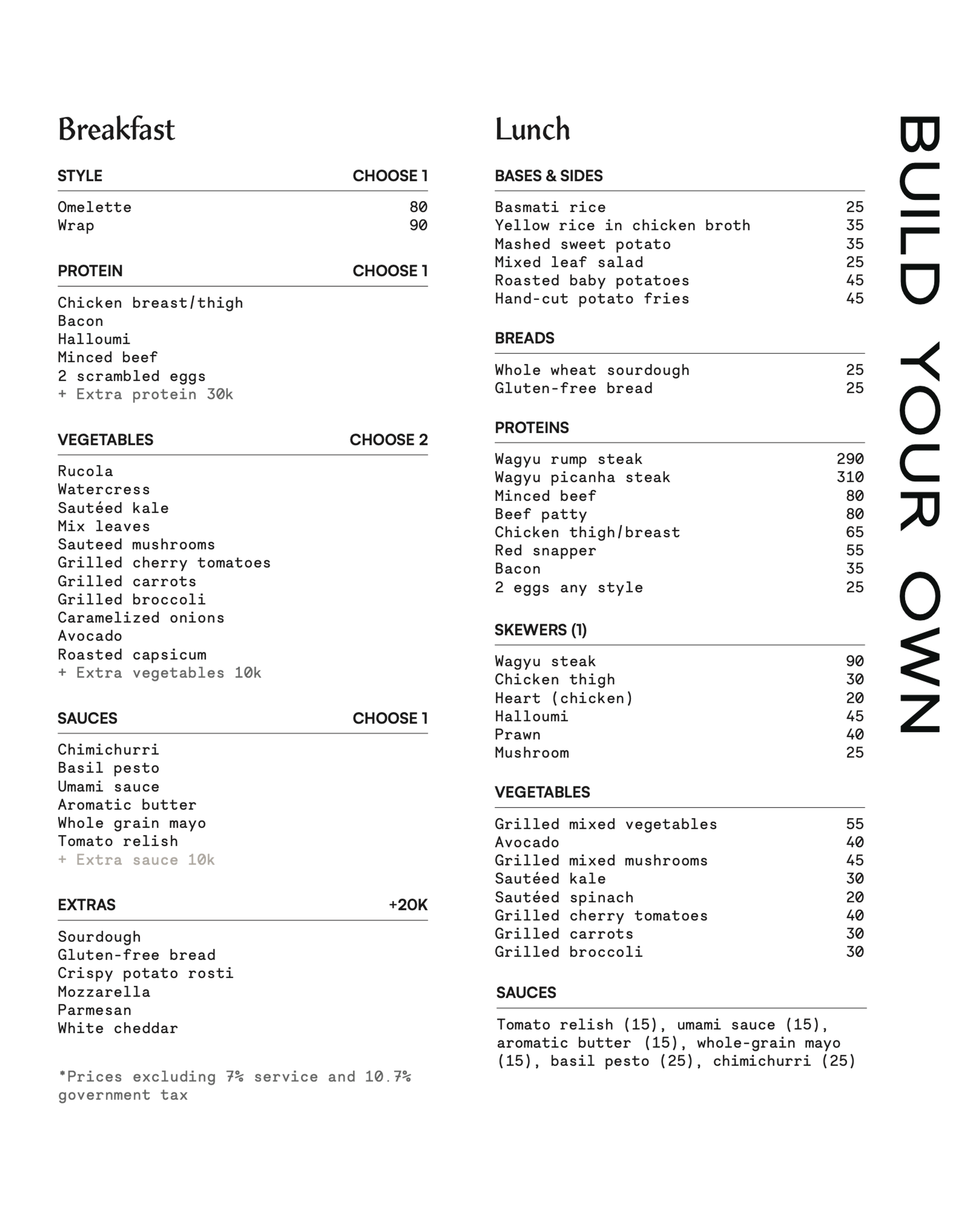 Sunday Kitchen Build your own menu for breafast and lunch