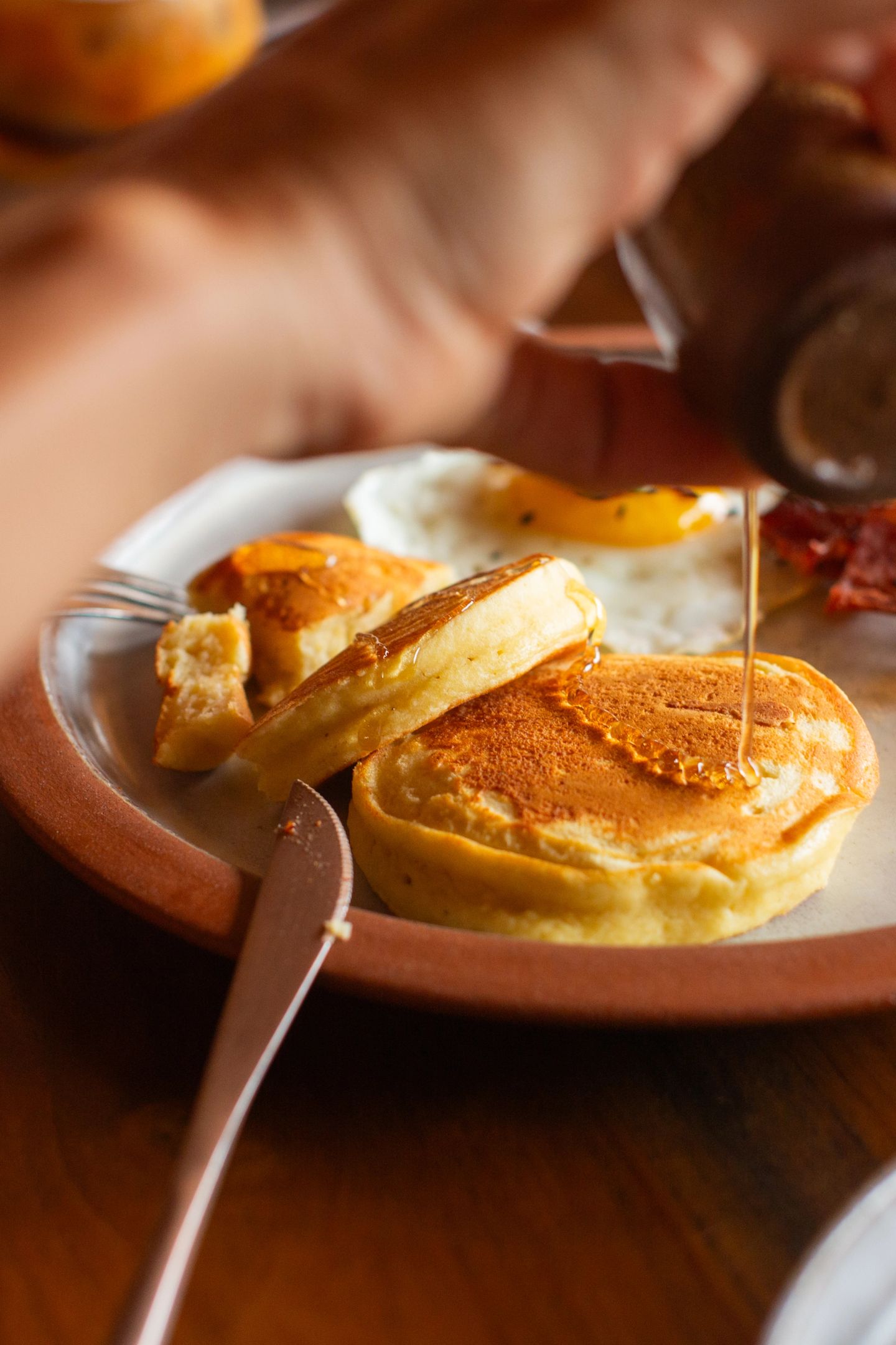 Ricotta hotcakes pancakes with honey at House of Sunday, Canggu