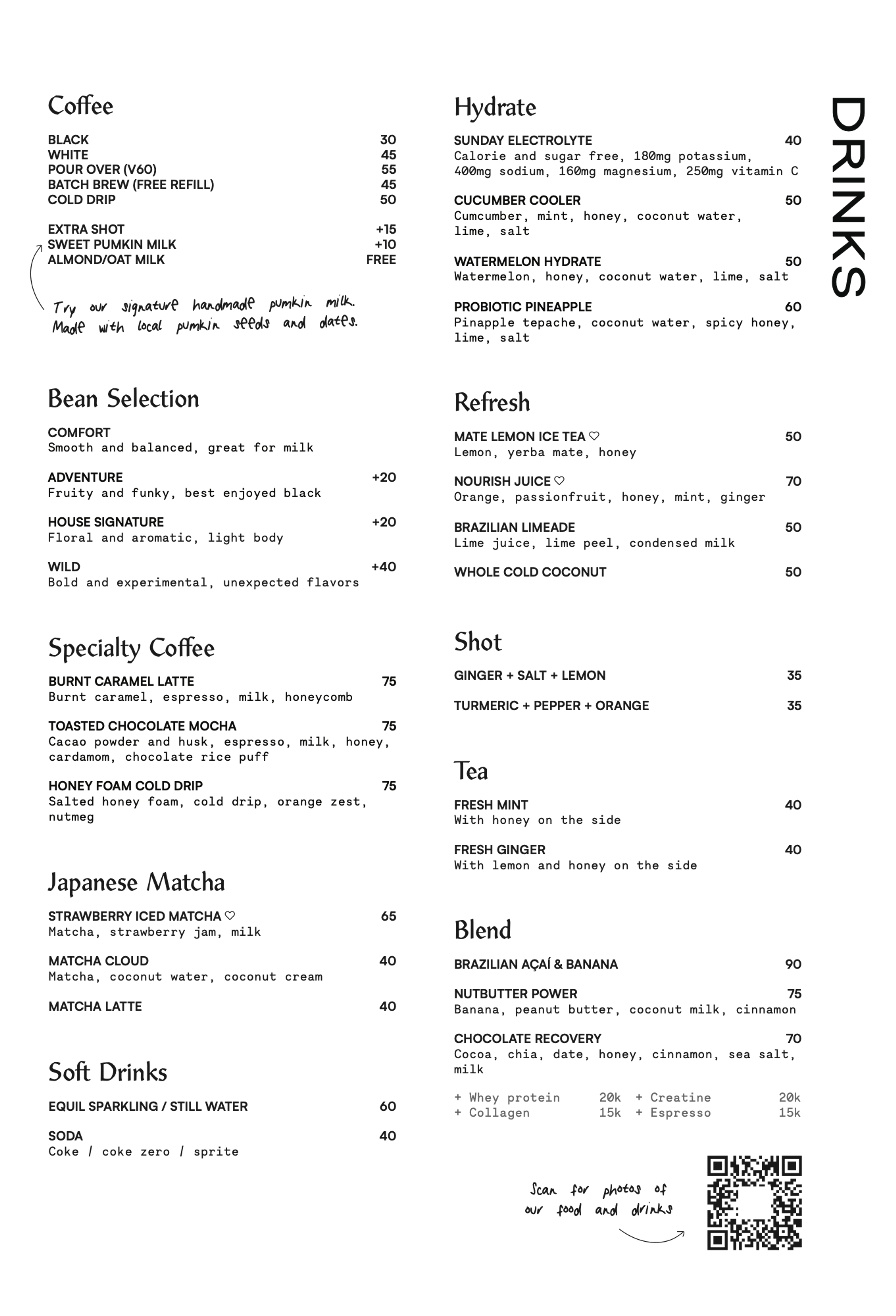 Sunday kitchen drinks menu