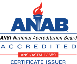 ANAB accredited certificate issuer, ANSI/ASTM E2659