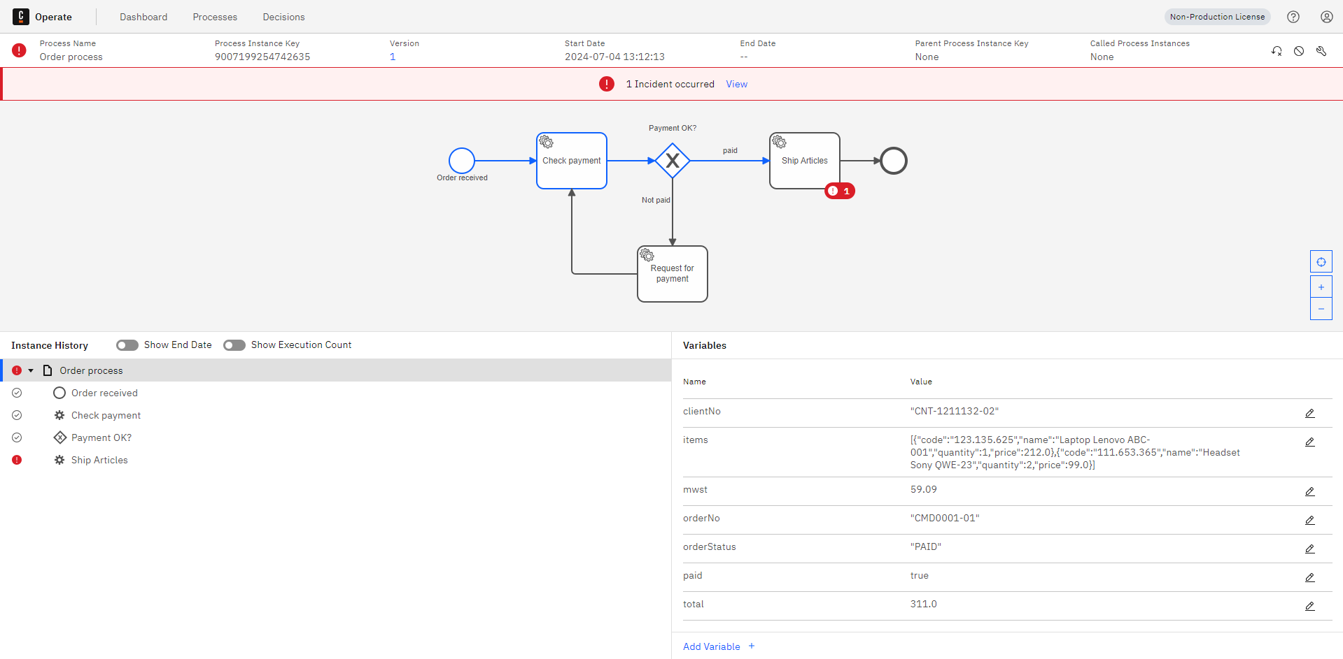 Operate — Incident view and resolve screenshot