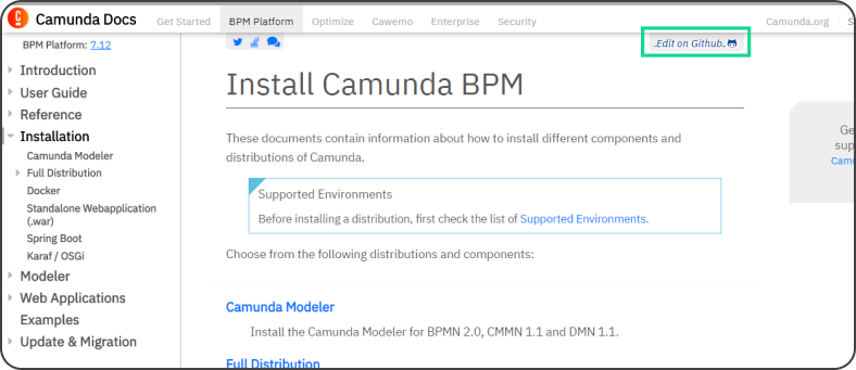 Install Camunda BPM documentation screenshot