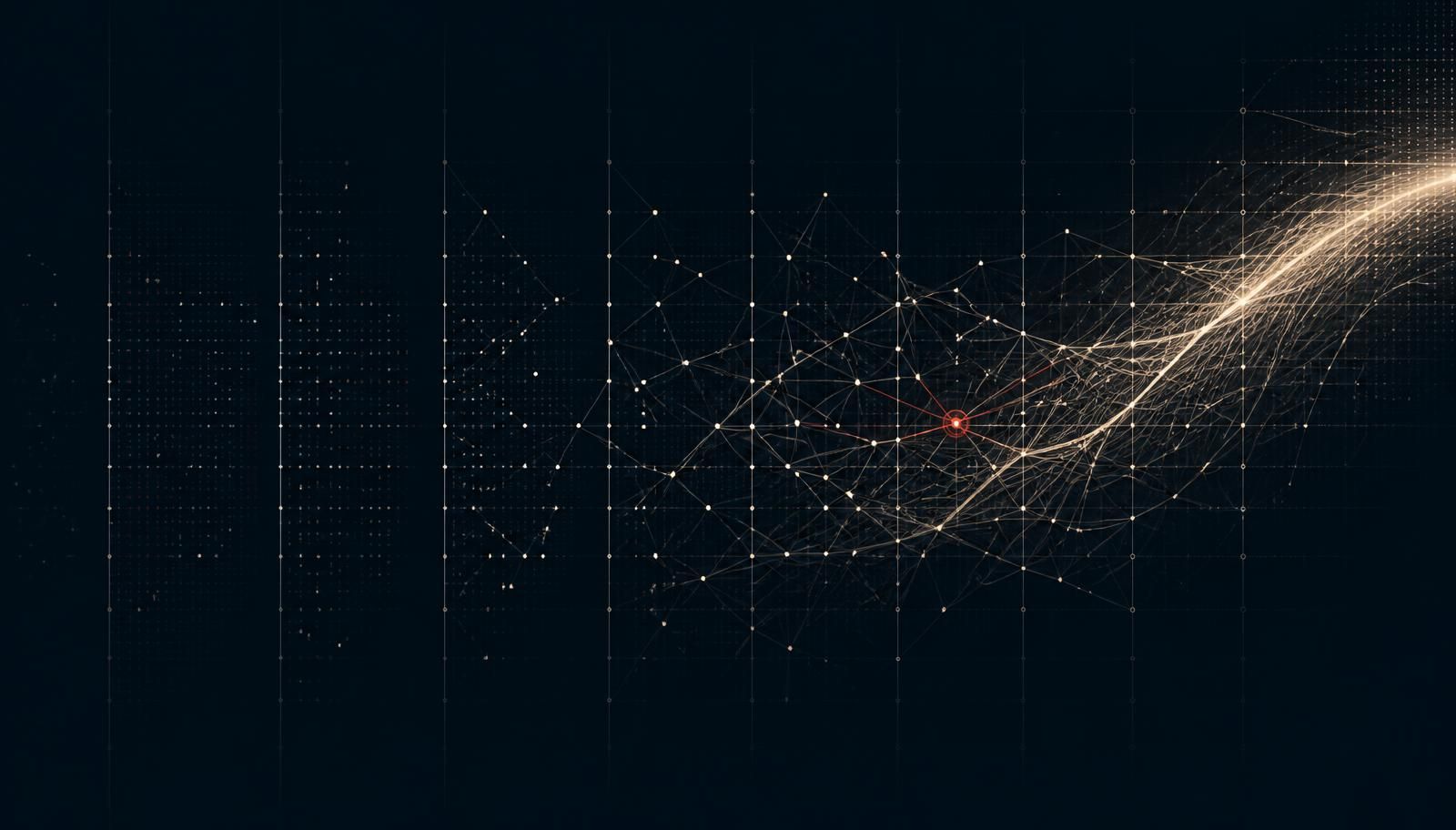 Visualisasi abstrak sinyal awal yang mulai terhubung menjadi pola potensi krisis.