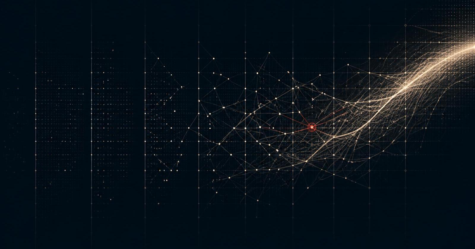 Visualisasi abstrak sinyal awal yang mulai terhubung menjadi pola potensi krisis.