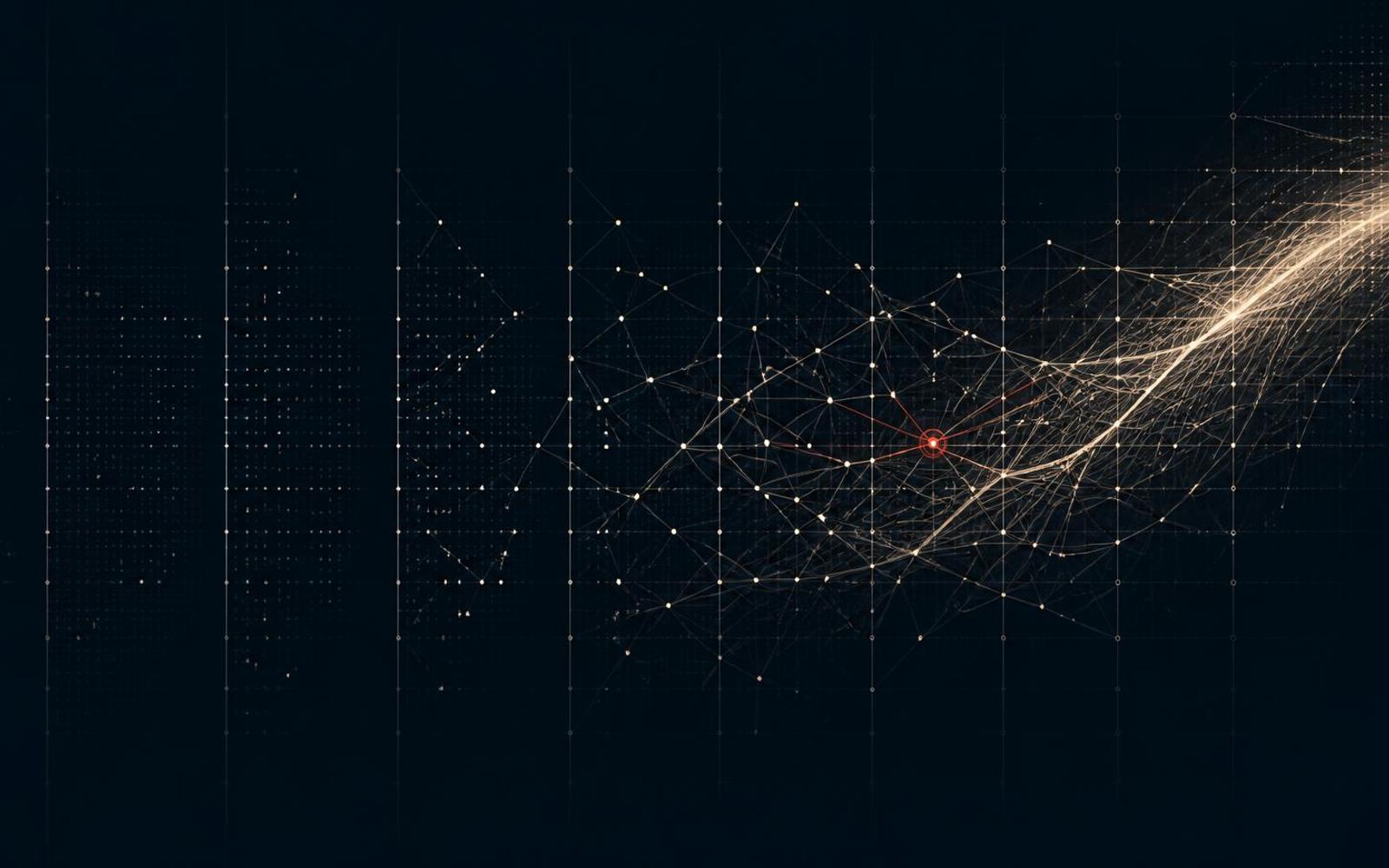 Visualisasi abstrak sinyal awal yang mulai terhubung menjadi pola potensi krisis.