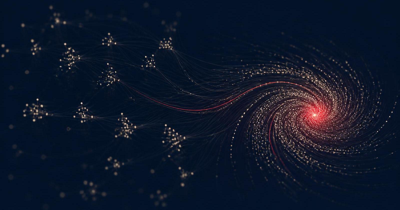 Abstract visualization of fragmented AI-generated signals converging into an emerging narrative risk.