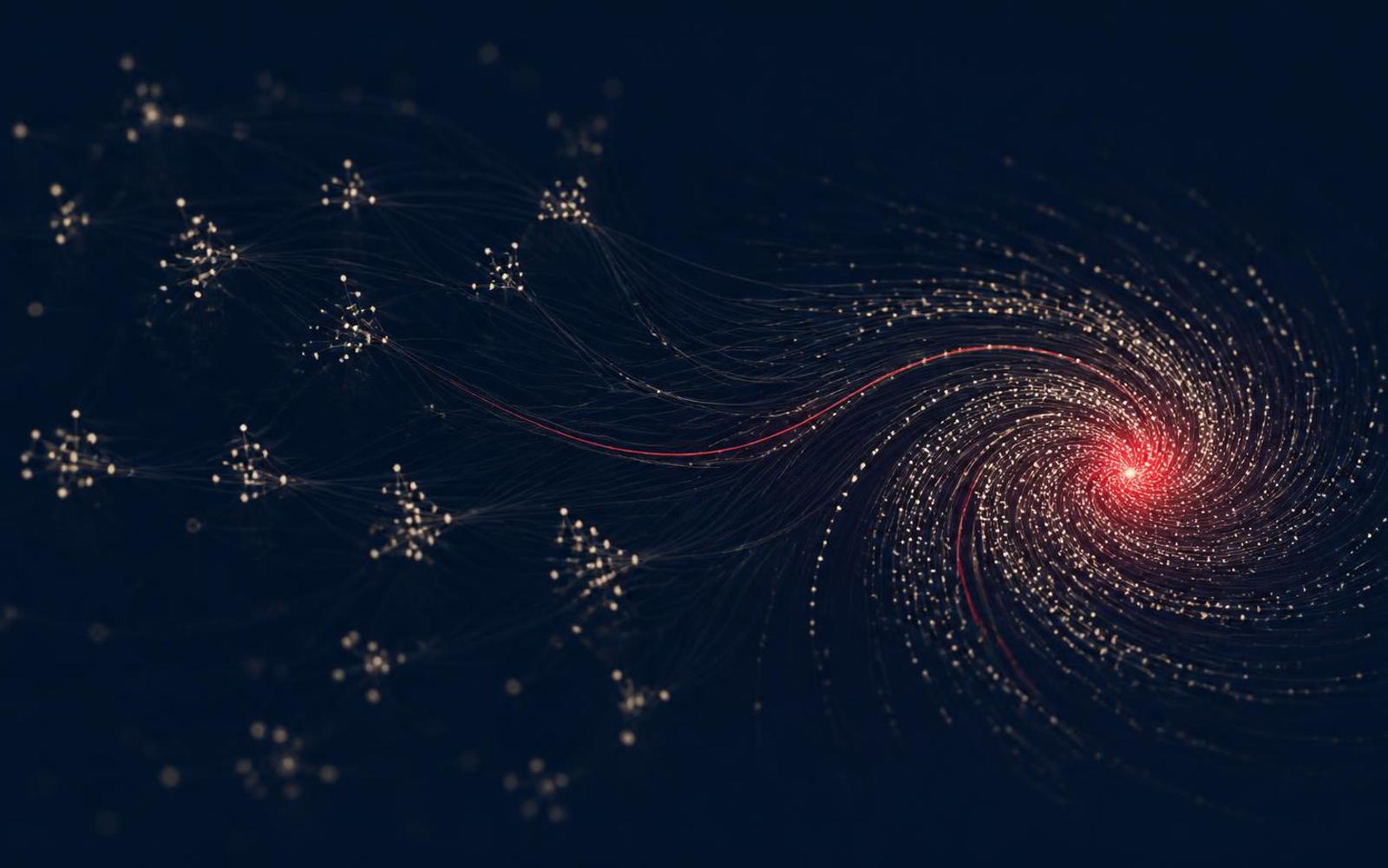 Abstract visualization of fragmented AI-generated signals converging into an emerging narrative risk.