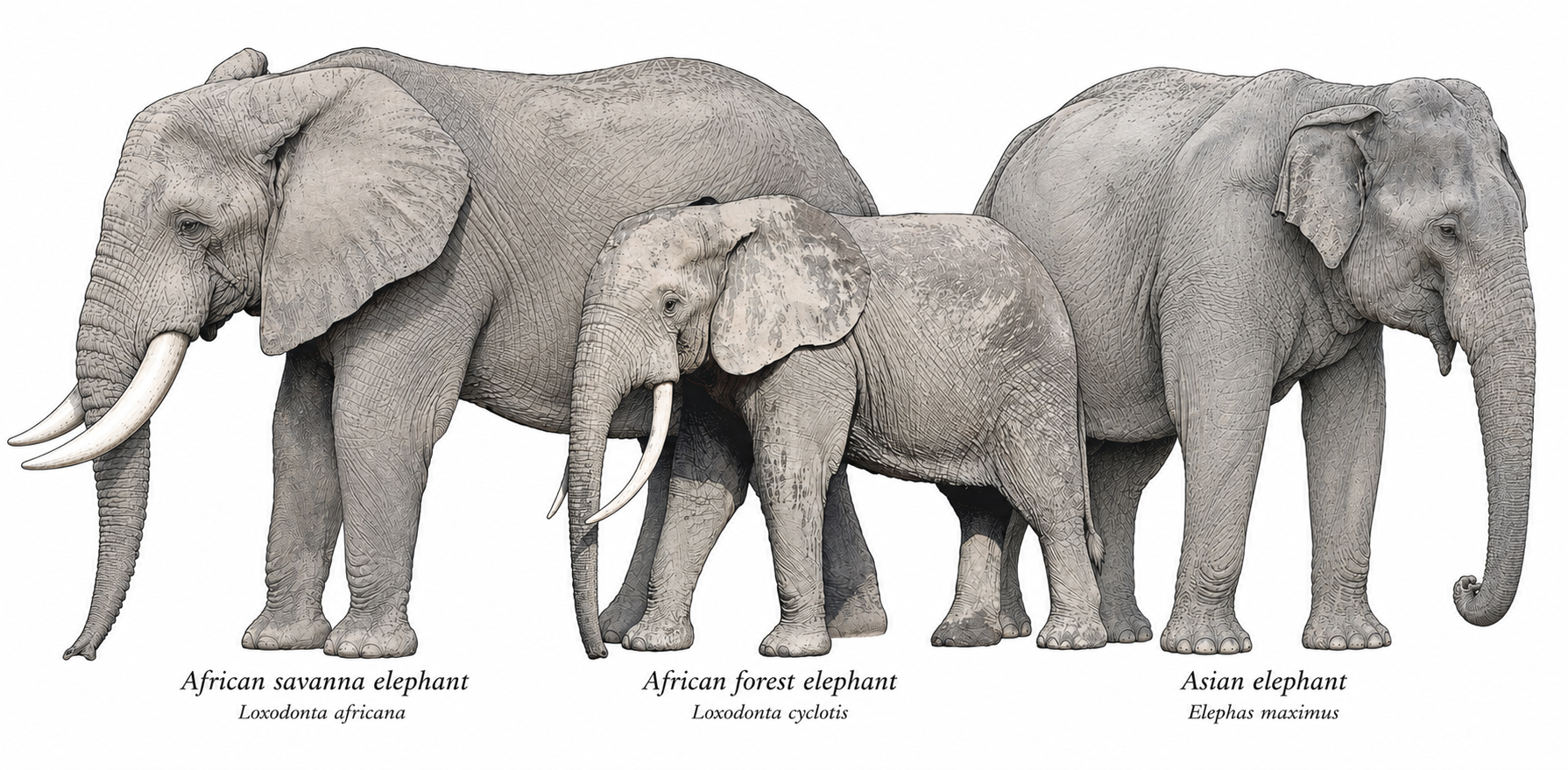 The three species of elephants
