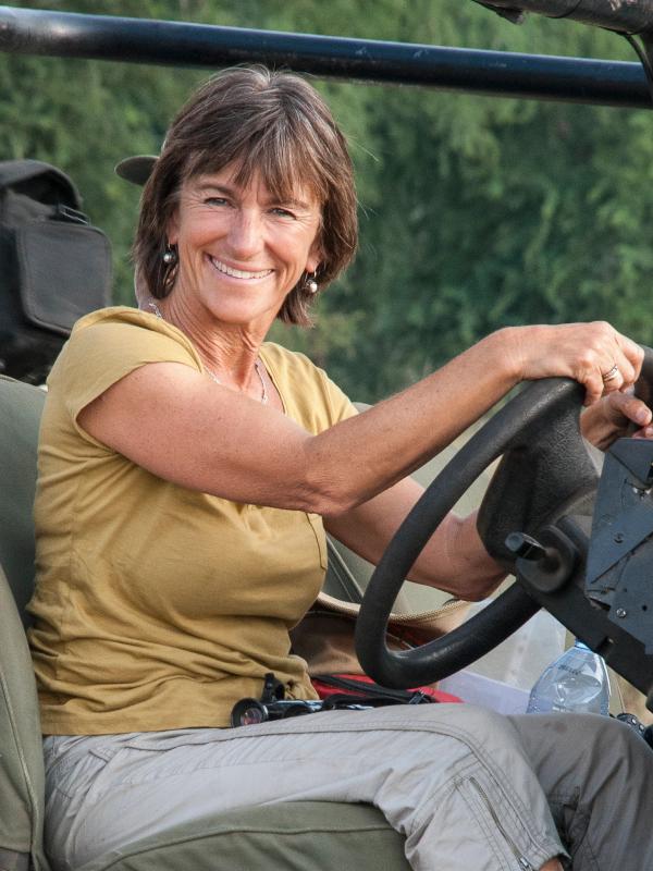 Joyce Poole drives a research vehicle in Gorongosa Mozambique