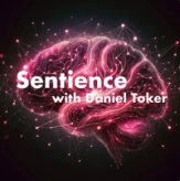 Stylized pink brain with glowing neural networks and text: Sentience with Daniel Toker.