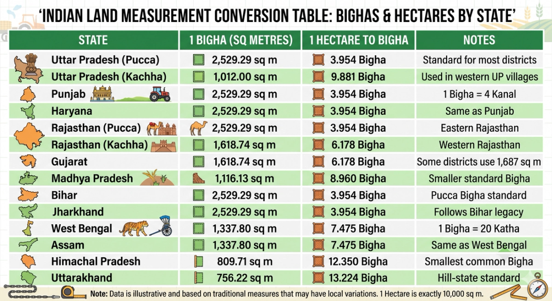 state-by-state conversions for "1 Bigha" in square metres