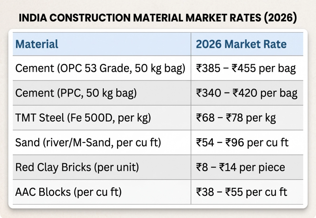 Construction Material Market Rates 2026