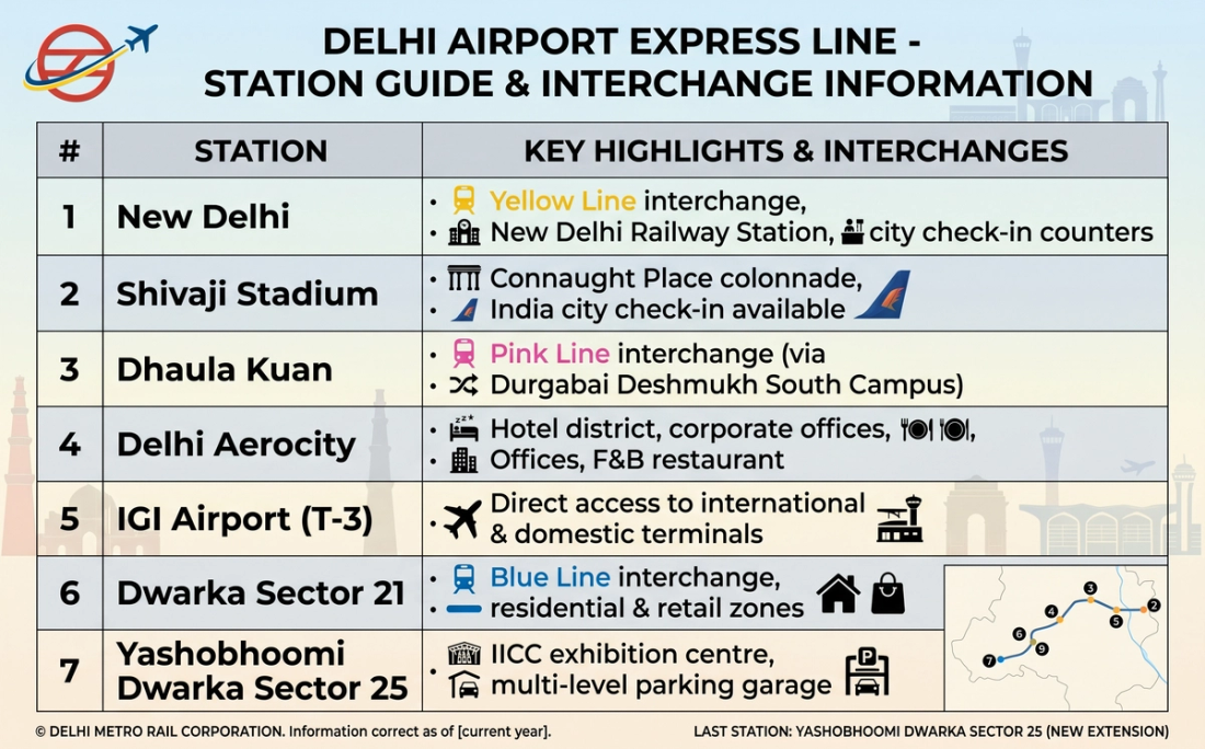 Delhi Airport express line Stations Guide