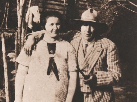 Sepia photograph of a man and a woman, Nikolai and Engel Astrup.