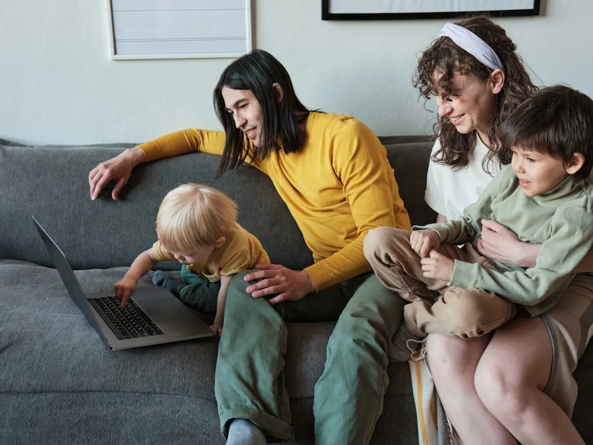 family on couch