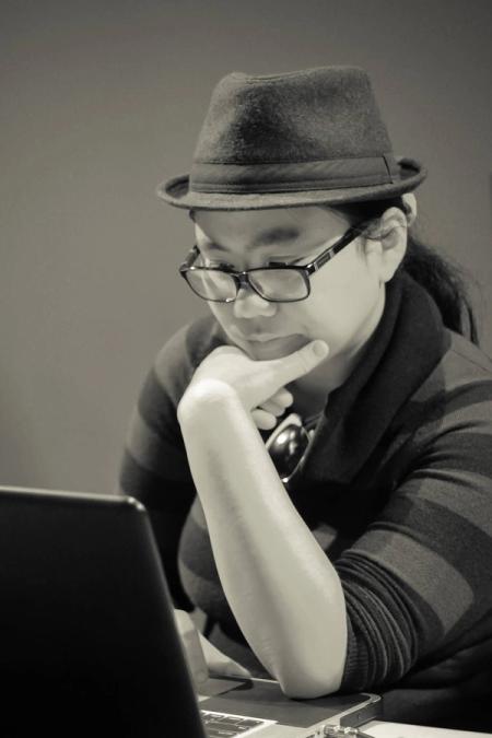 A monochrome image of Lalaine.