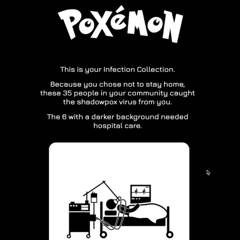 Screenshot of the game's end screen, the infection collection