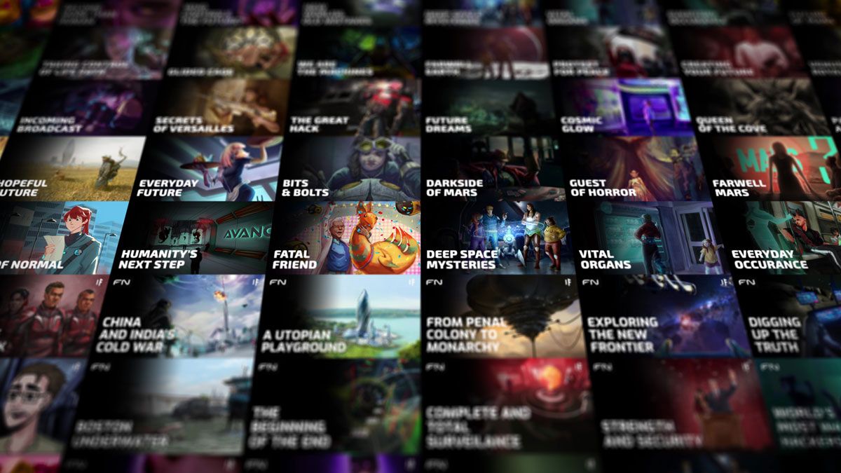 A grid of episode titles cards for the webseries Future Now