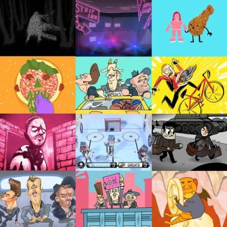A grid of screenshots of illustrations in different styles illustrating Canadian stories.