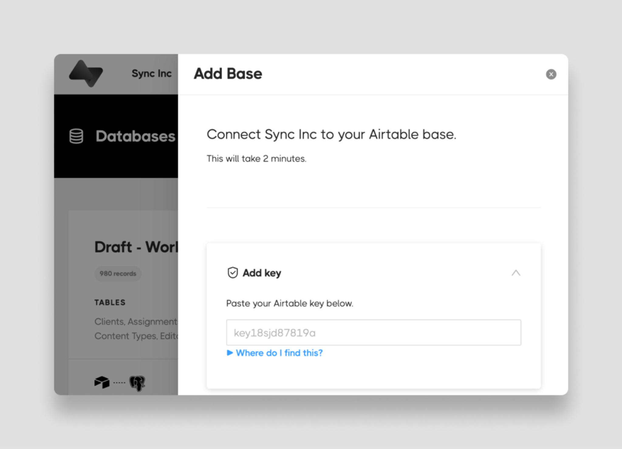 Airtable "Add Base" UI