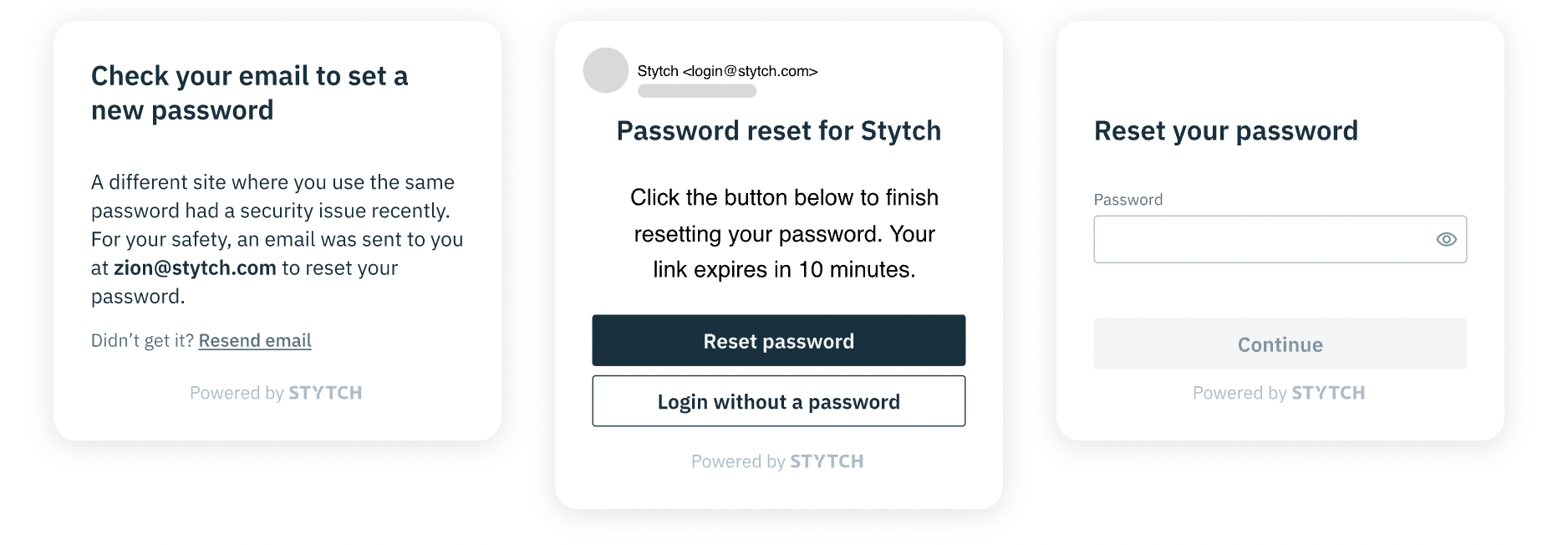 A screenshot of Stytch's own password reset flow