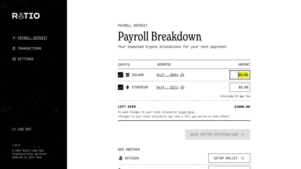 Ratio payroll breakdown