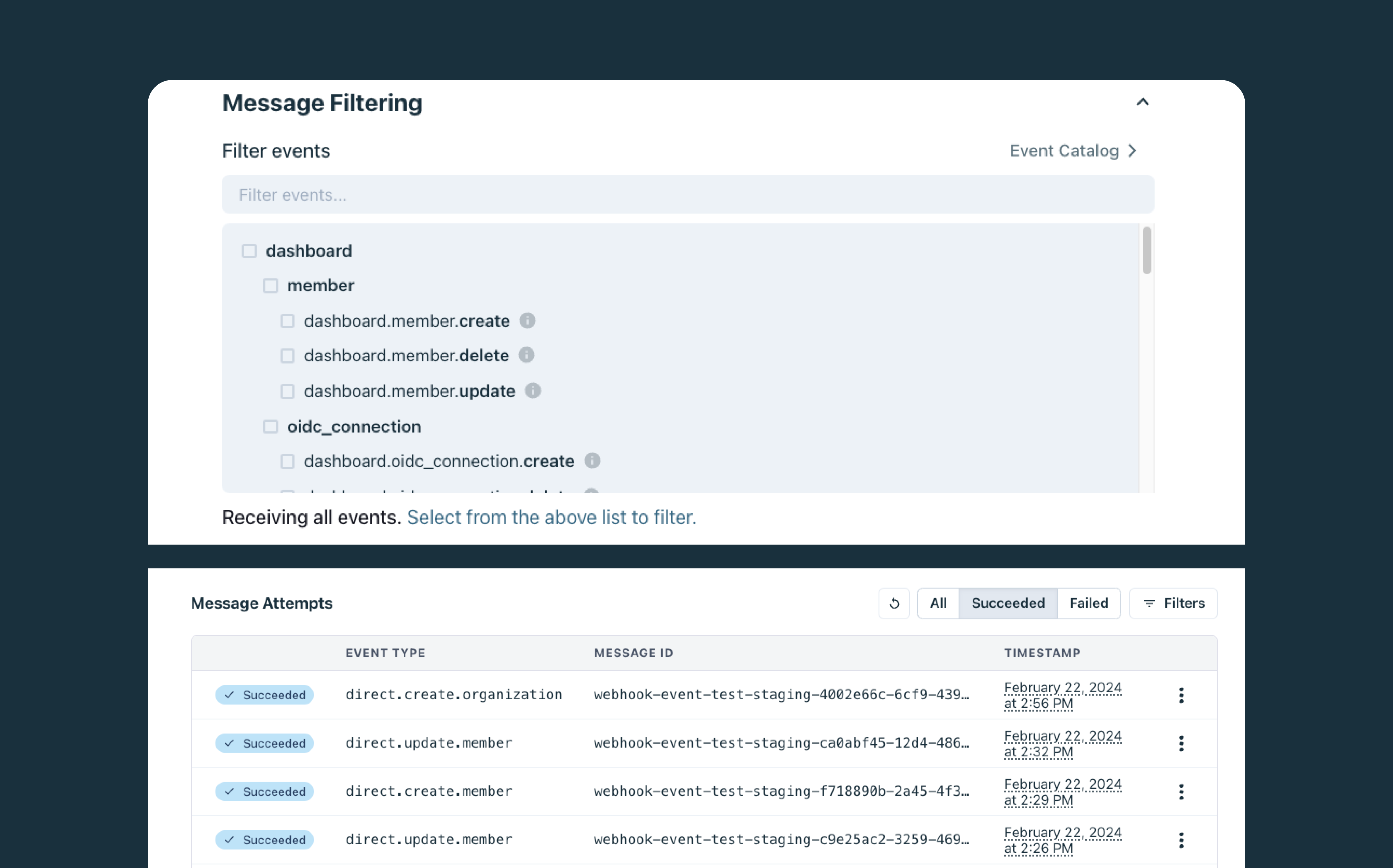 Webhooks Stytch dashboard