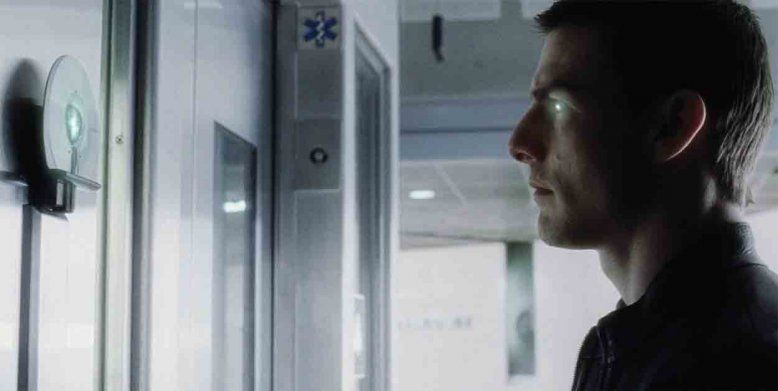 A thumbnail from the film Minority Report in which Tom Cruise performs an eye-based biometric authentication scan 