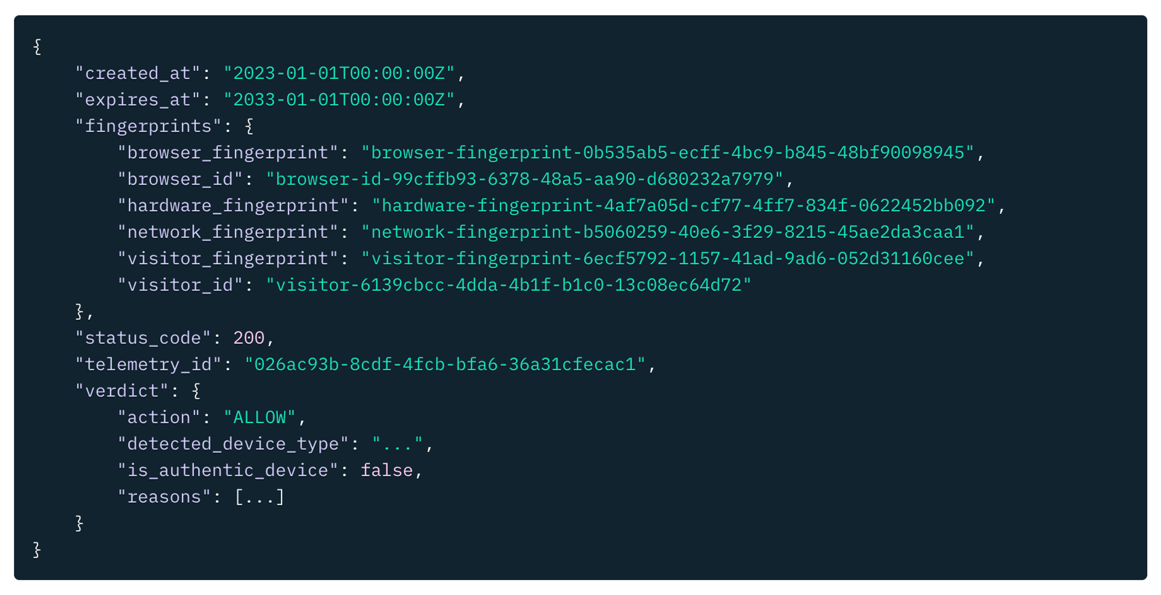 Stytch device fingerprinting JSON