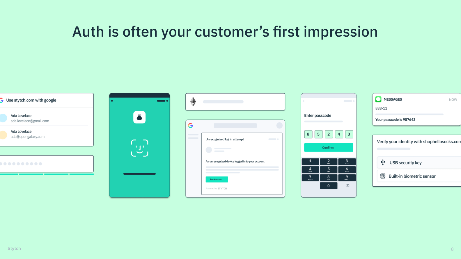 A slide graphic that says "Auth is often your customer's first impression"