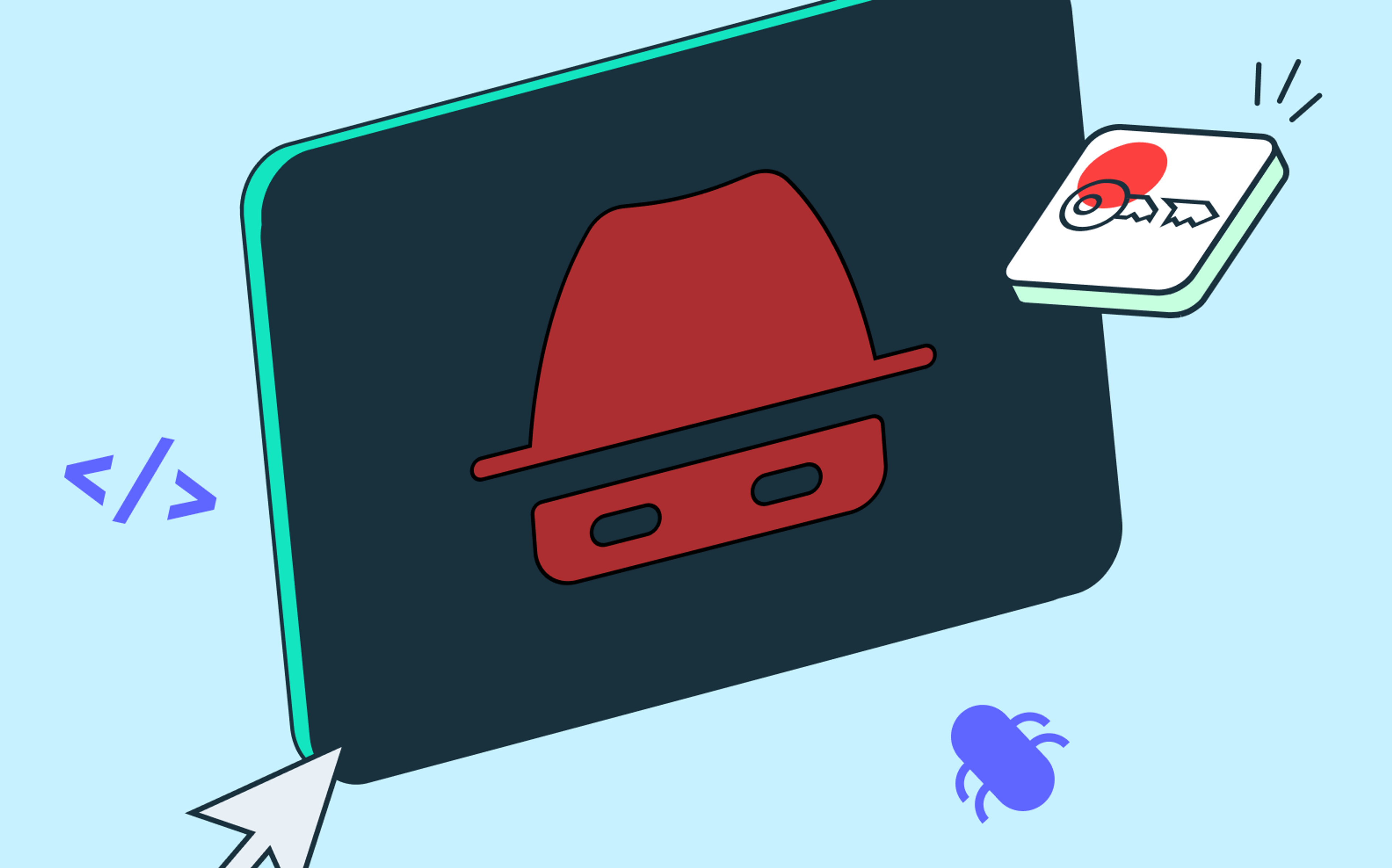 An abstracted illustration of a bot, portrayed all in red with a little red hat